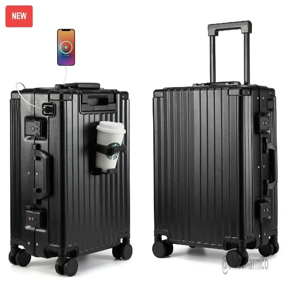 20 Inch Hard Shell Carry On Luggage with USB Port & Cup Holder